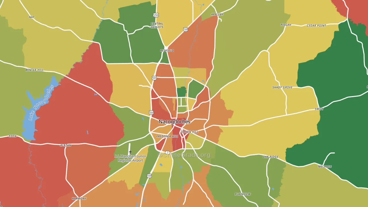 Nacogdoches County, TX Map of Theft Rates