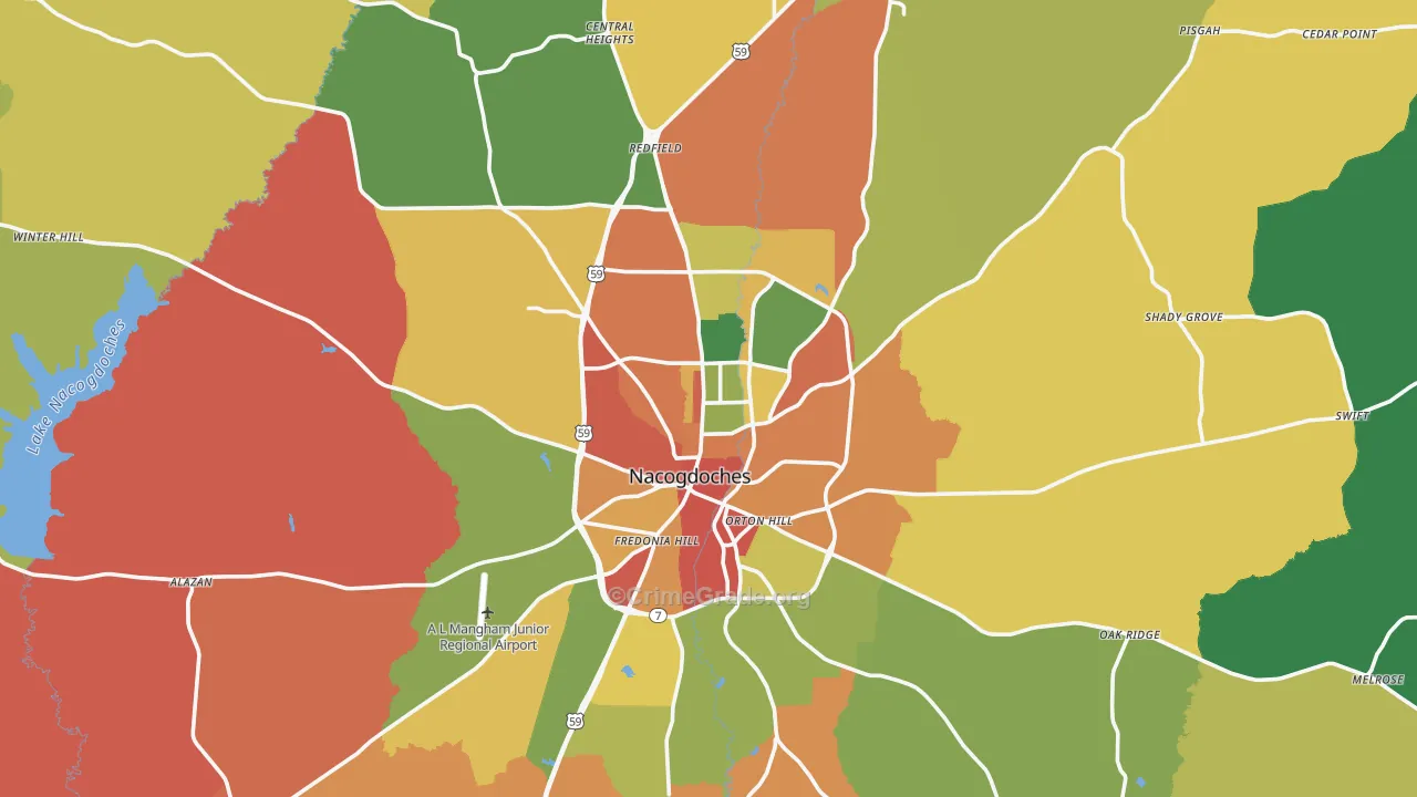 Nacogdoches, TX Map of Theft Rates