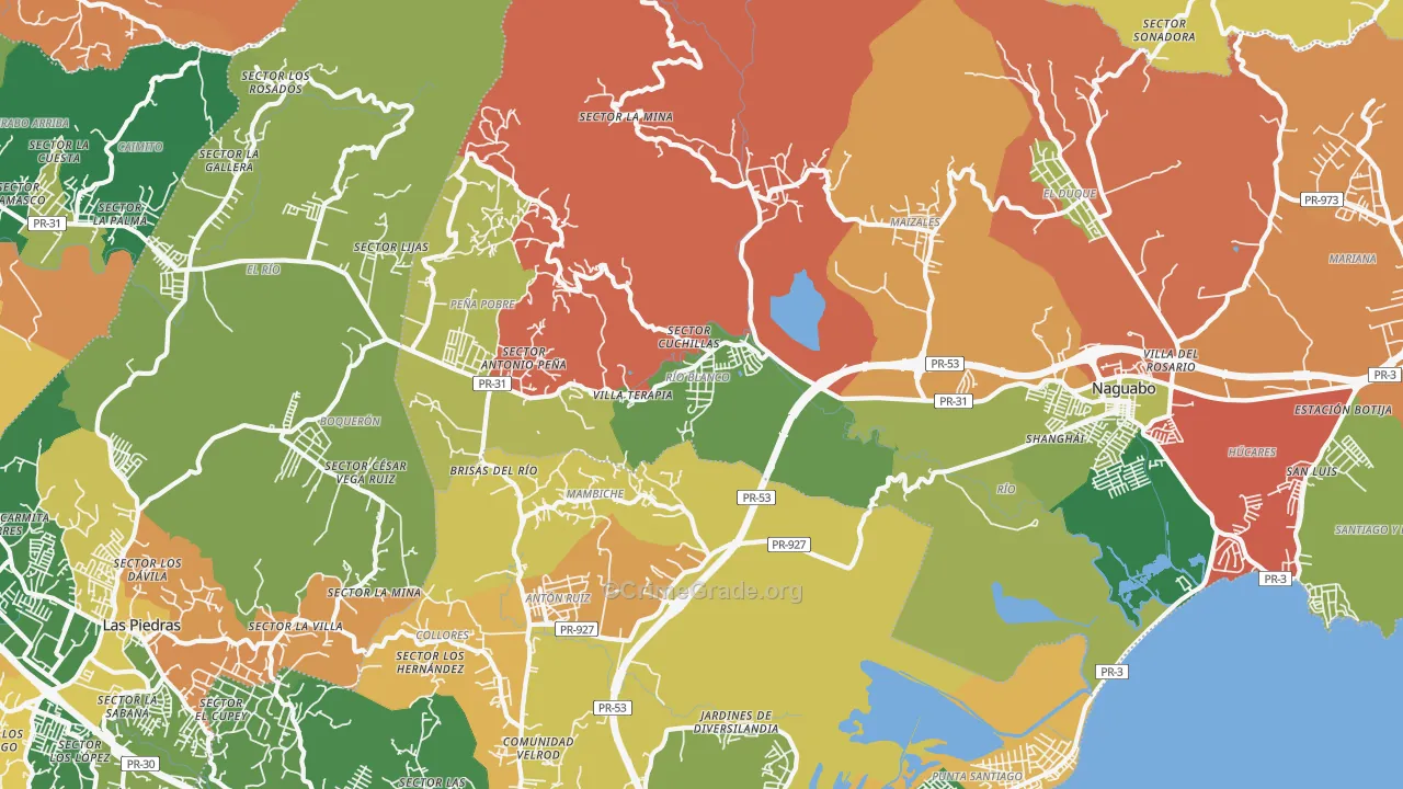 Naguabo, PR Map of Theft Rates