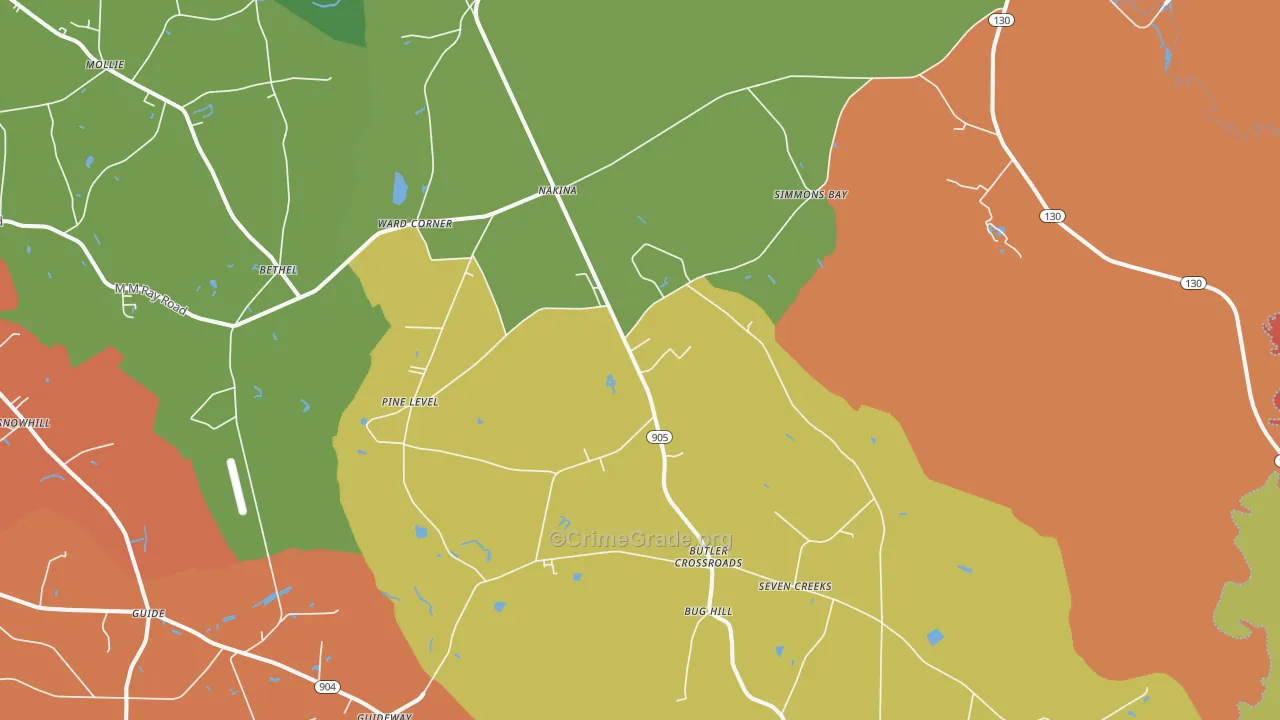 Nakina, NC Map of Theft Rates