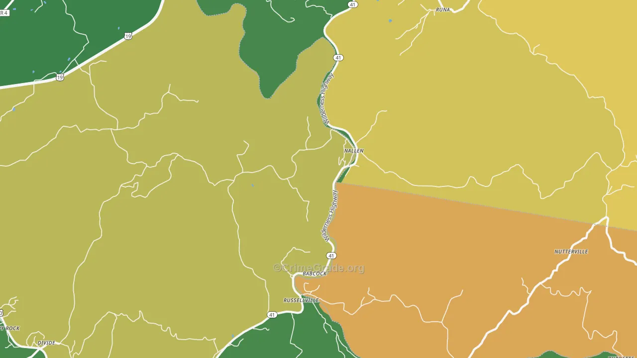 Nallen, WV Map of Theft Rates