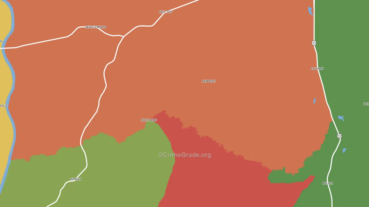 Nanafalia, AL Map of Theft Rates