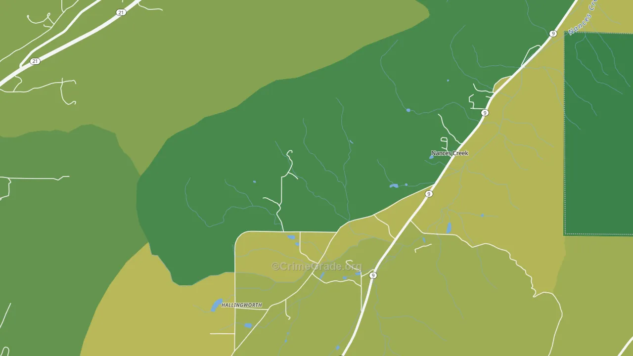 Nances Creek, AL Map of Theft Rates