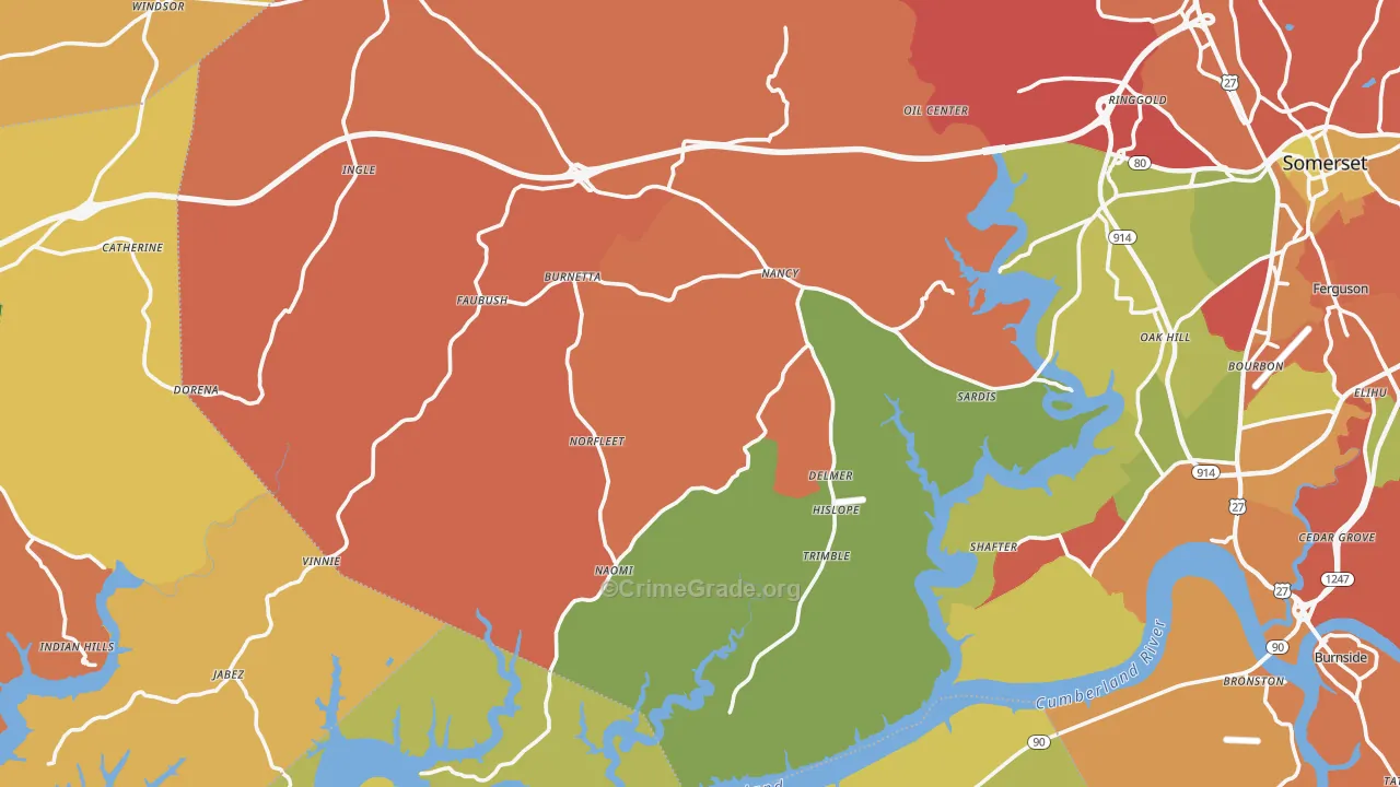 Nancy, KY Map of Theft Rates