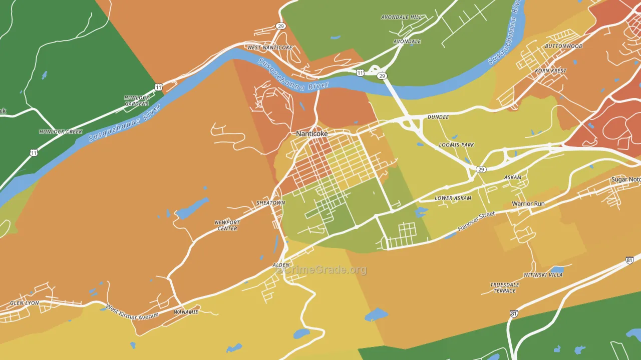 Nanticoke, PA Map of Theft Rates