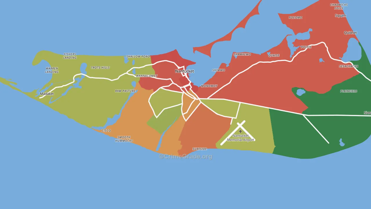 Nantucket, MA Map of Theft Rates