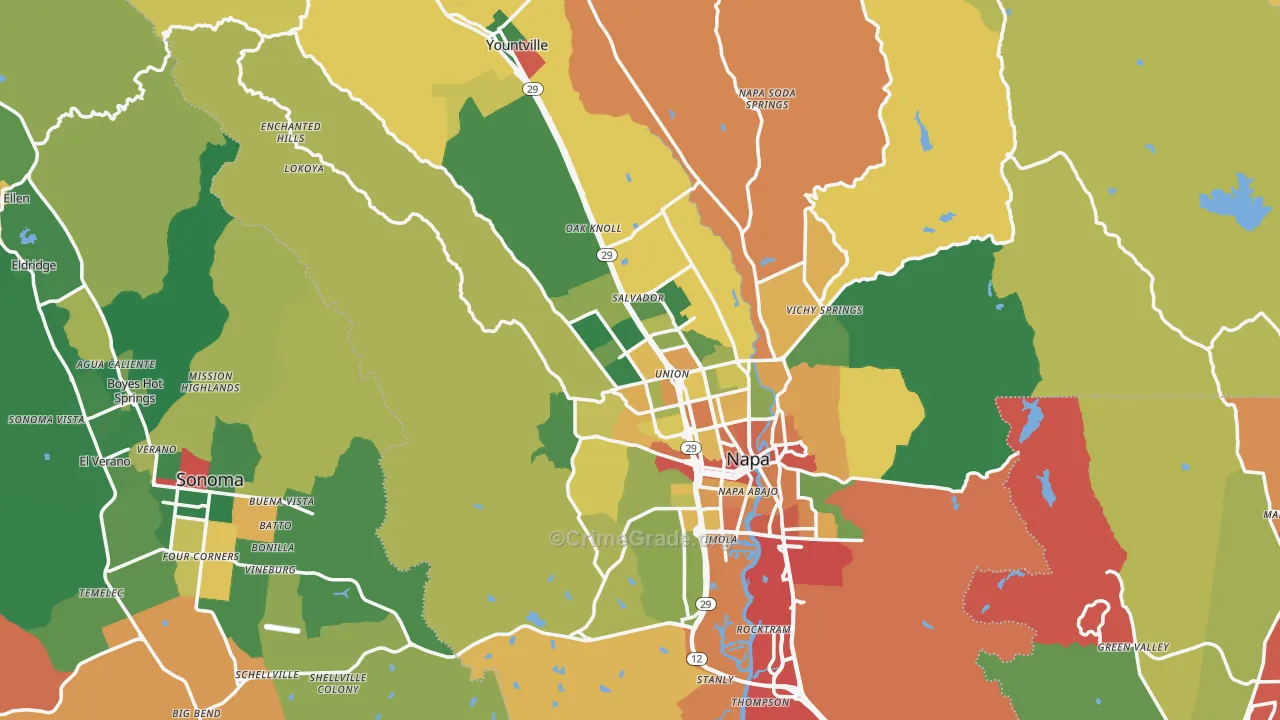 Napa County, CA Map of Theft Rates
