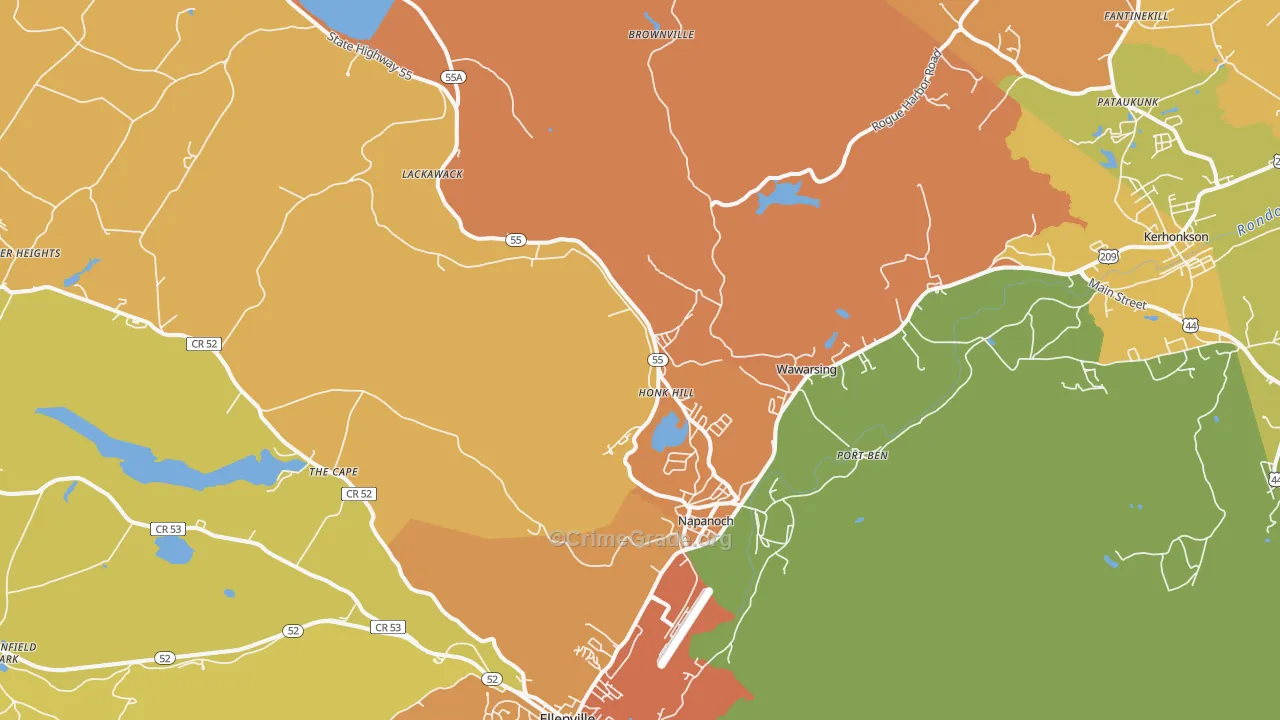 Napanoch, NY Map of Theft Rates
