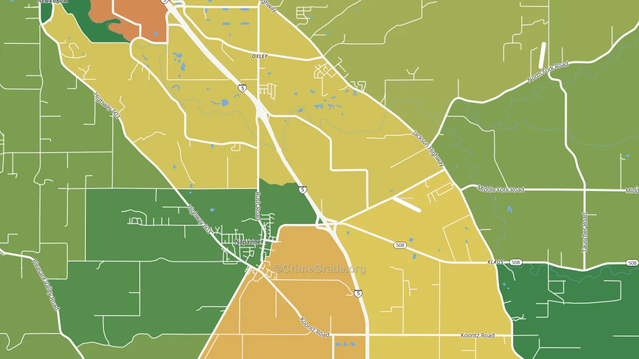 Napavine, WA Map of Theft Rates