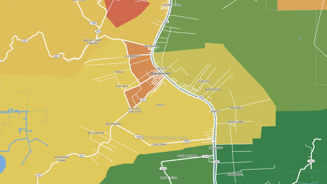Napoleonville, LA Map of Theft Rates