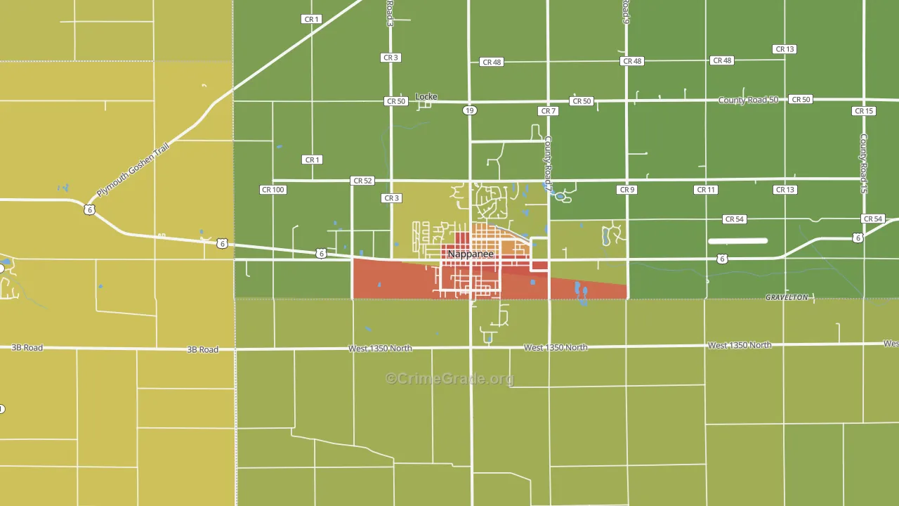 Nappanee, IN Map of Theft Rates