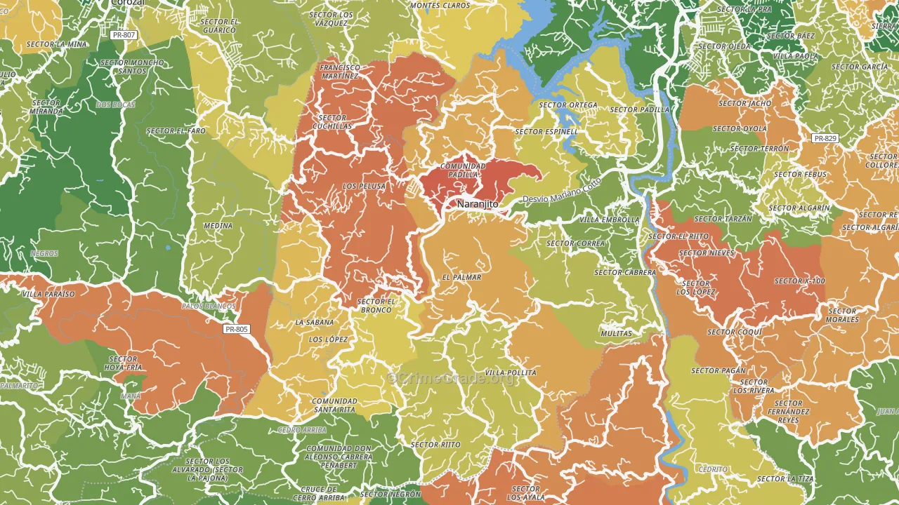 Naranjito Municipio, PR Map of Theft Rates