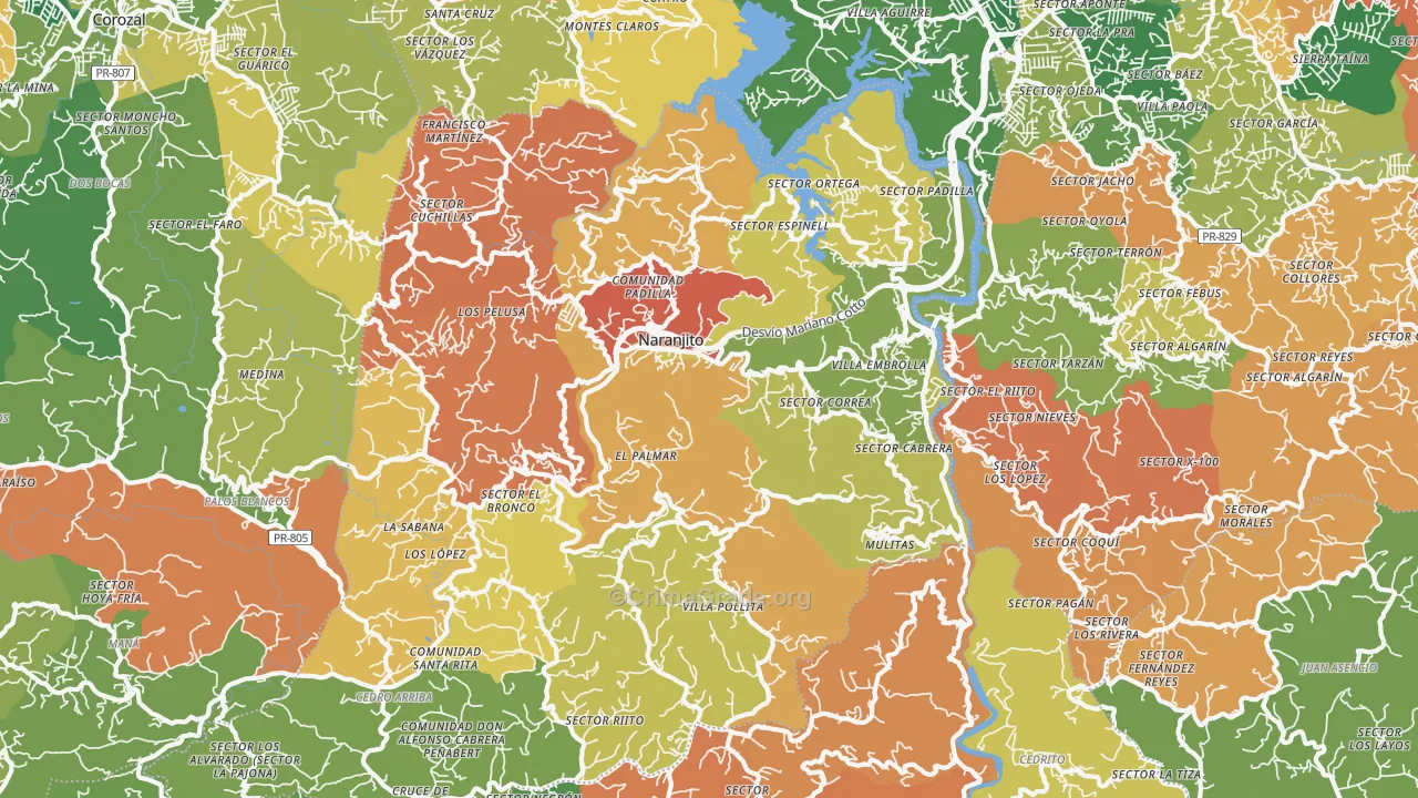 Naranjito, PR Map of Theft Rates