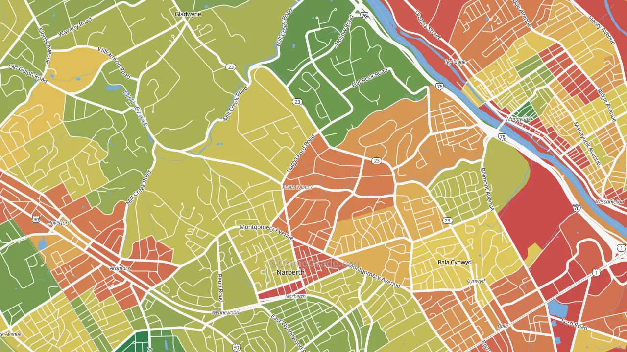 Narberth, PA Map of Theft Rates