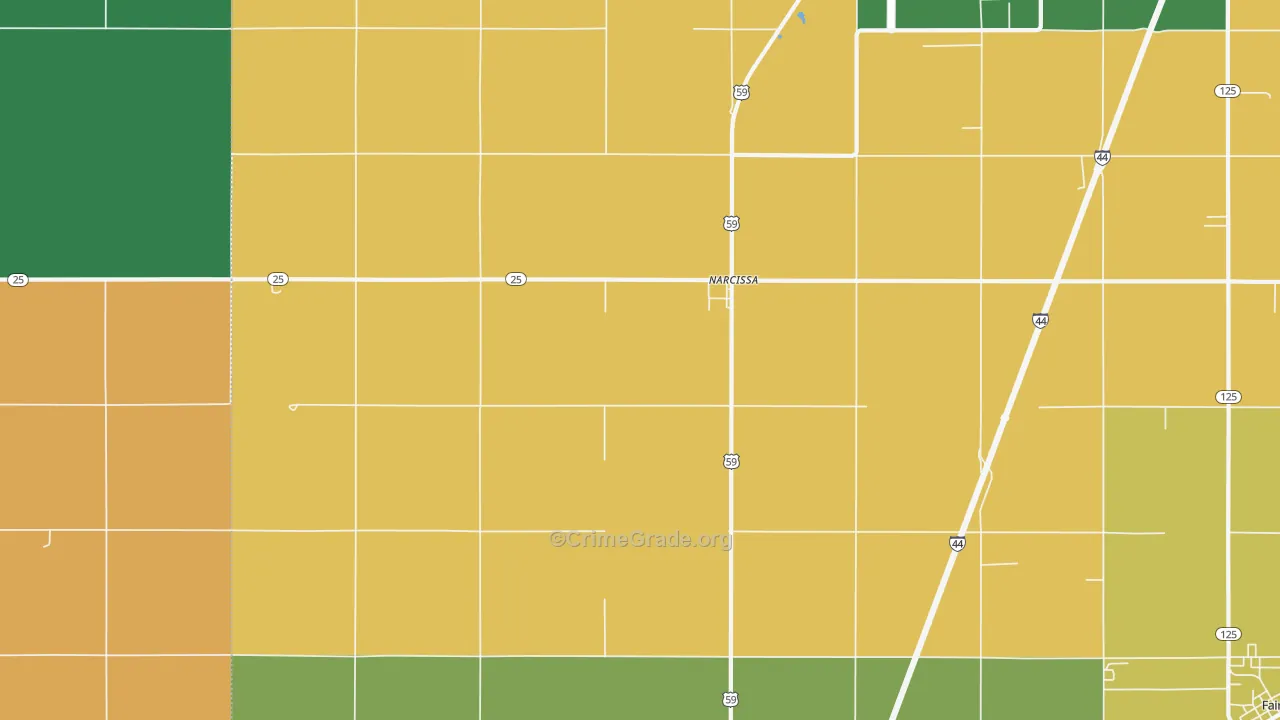 Narcissa, OK Map of Theft Rates
