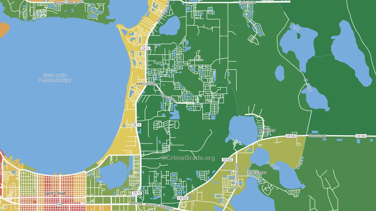 Narcoossee, FL Map of Theft Rates