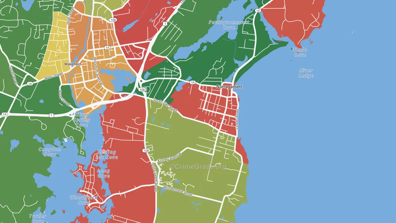 Narragansett Pier, RI Map of Theft Rates