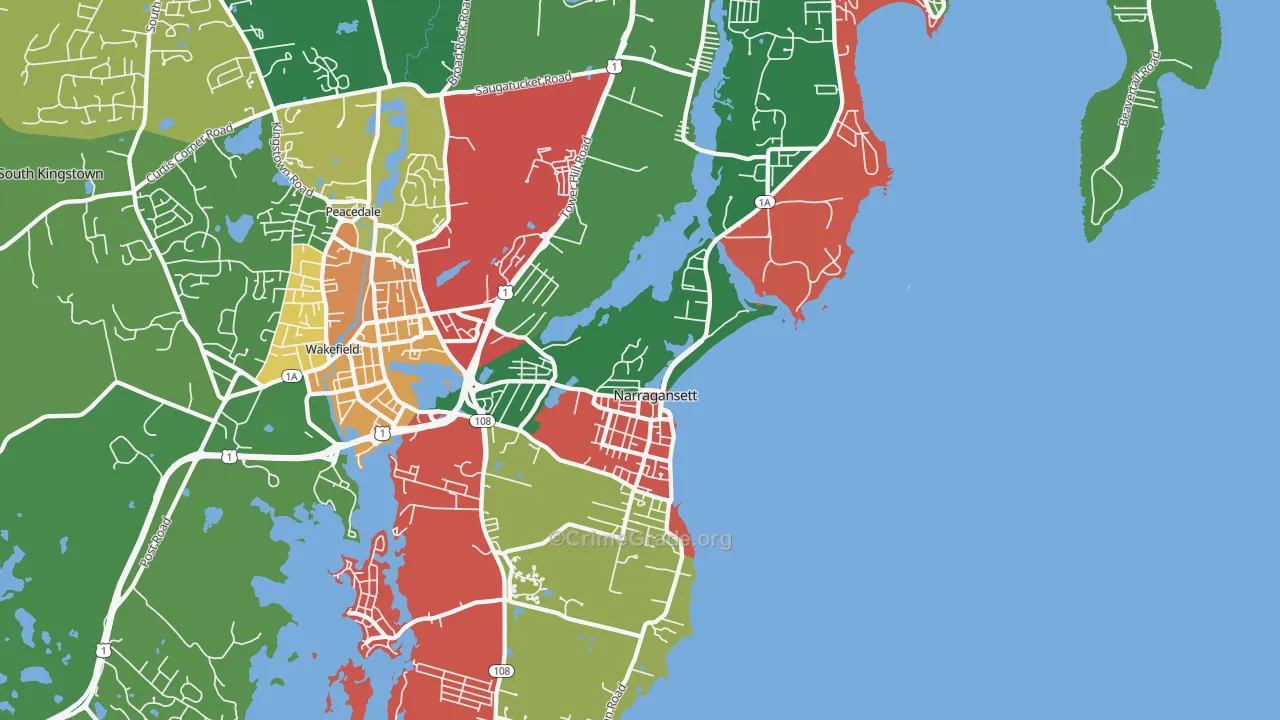 Narragansett, RI Map of Theft Rates