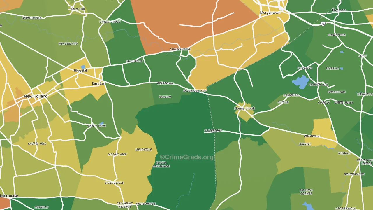 Narvon, PA Map of Theft Rates