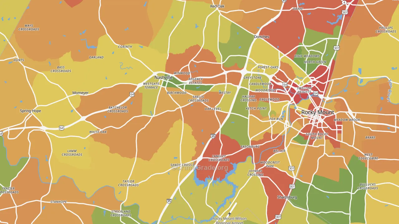 Nash County, NC Map of Theft Rates