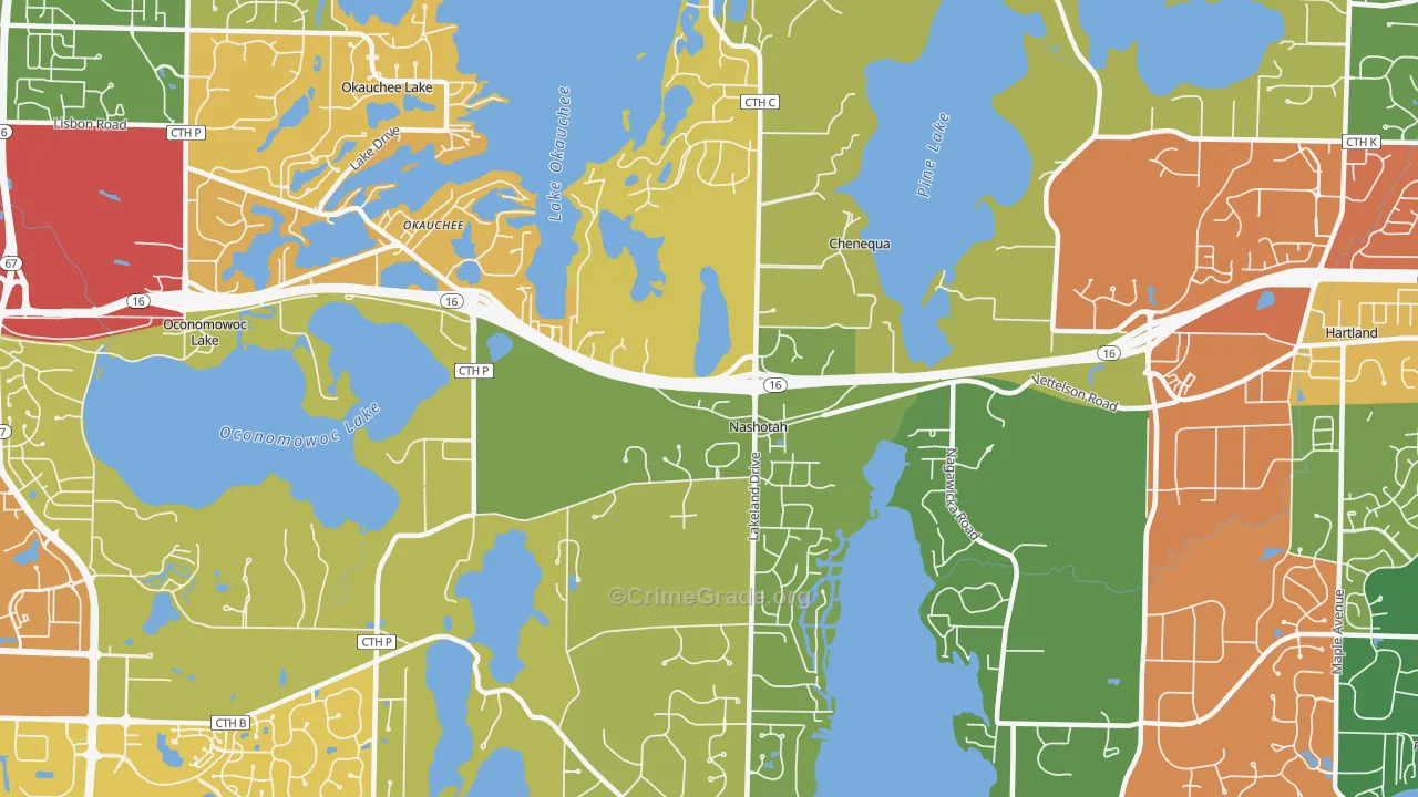 Nashotah, WI Map of Theft Rates