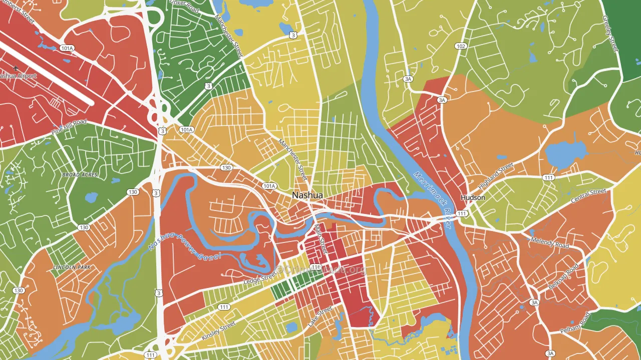 Nashua Historic District, Nashua, NH Map of Theft Rates