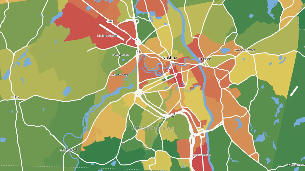 Nashua, NH Map of Theft Rates