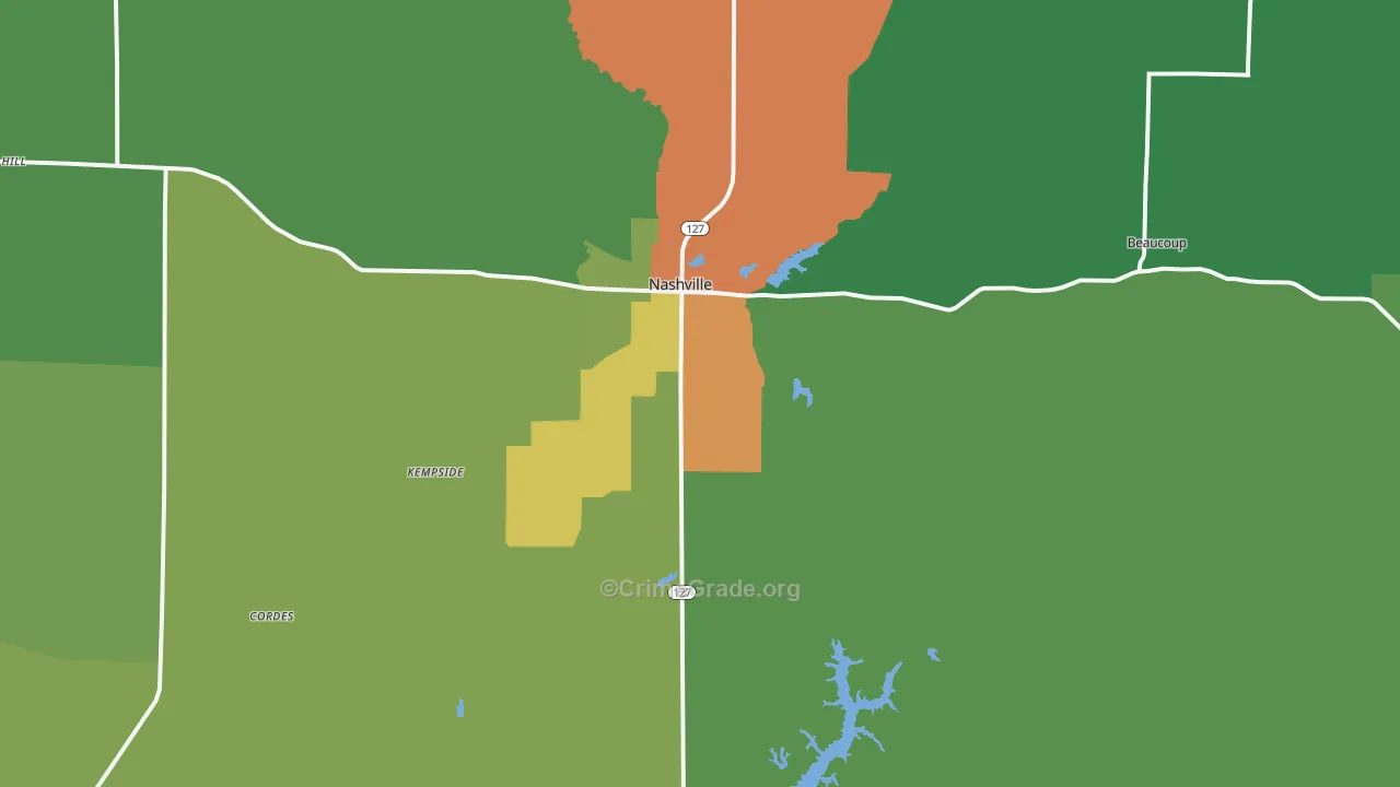 Nashville, IL Map of Theft Rates