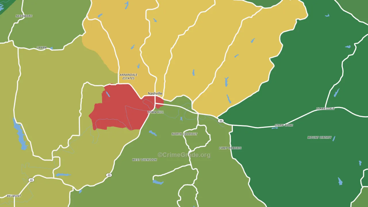 Nashville, IN Map of Theft Rates