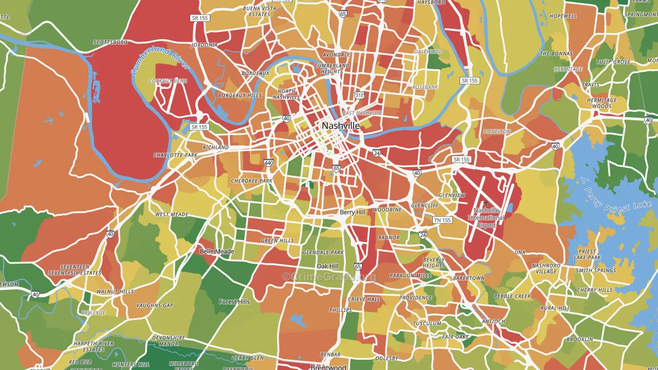 Nashville, TN Map of Theft Rates
