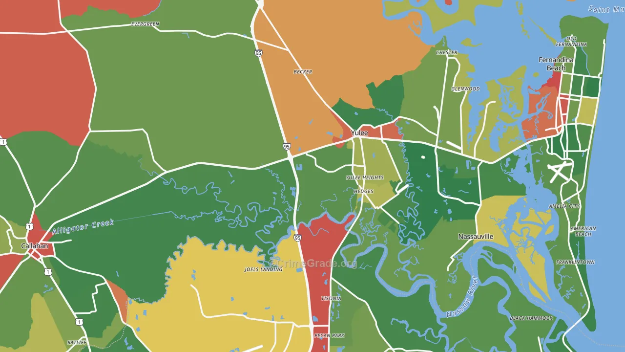 Nassau County, FL Map of Theft Rates