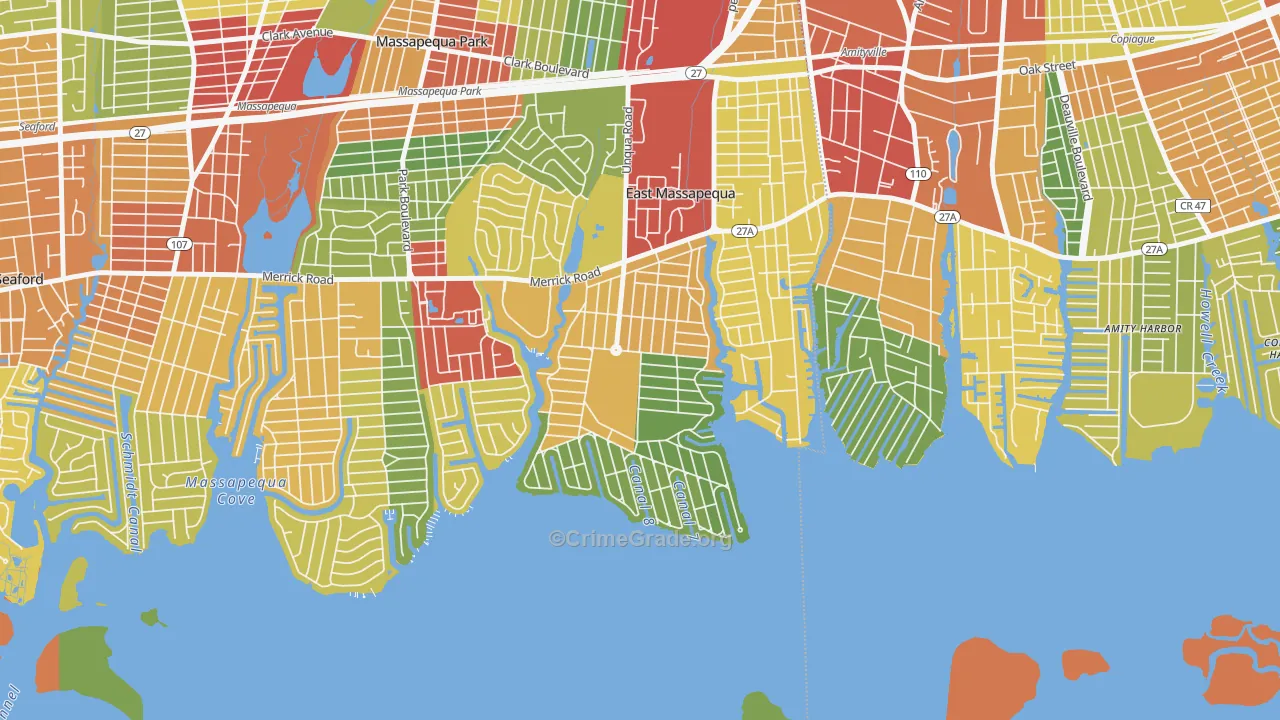 Nassau Shores, East Massapequa, NY Map of Theft Rates