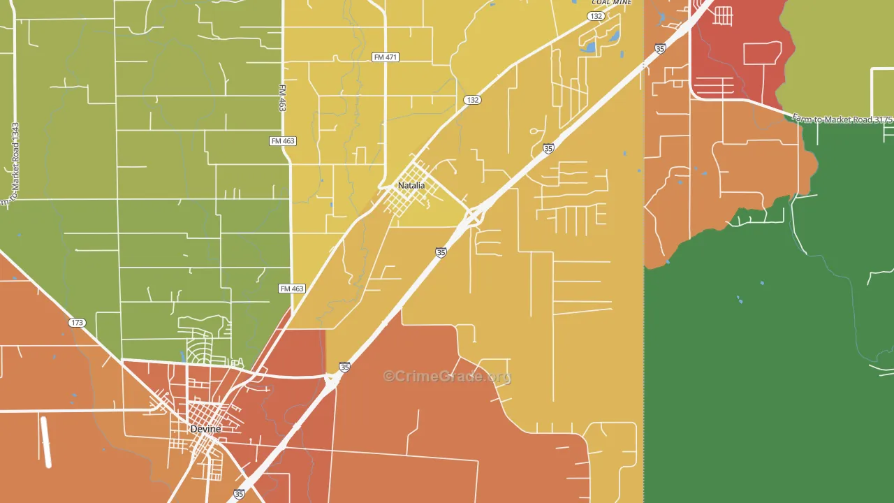 Natalia, TX Map of Theft Rates