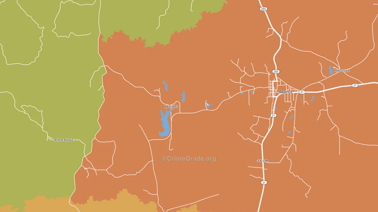 Natchez, AL Map of Theft Rates