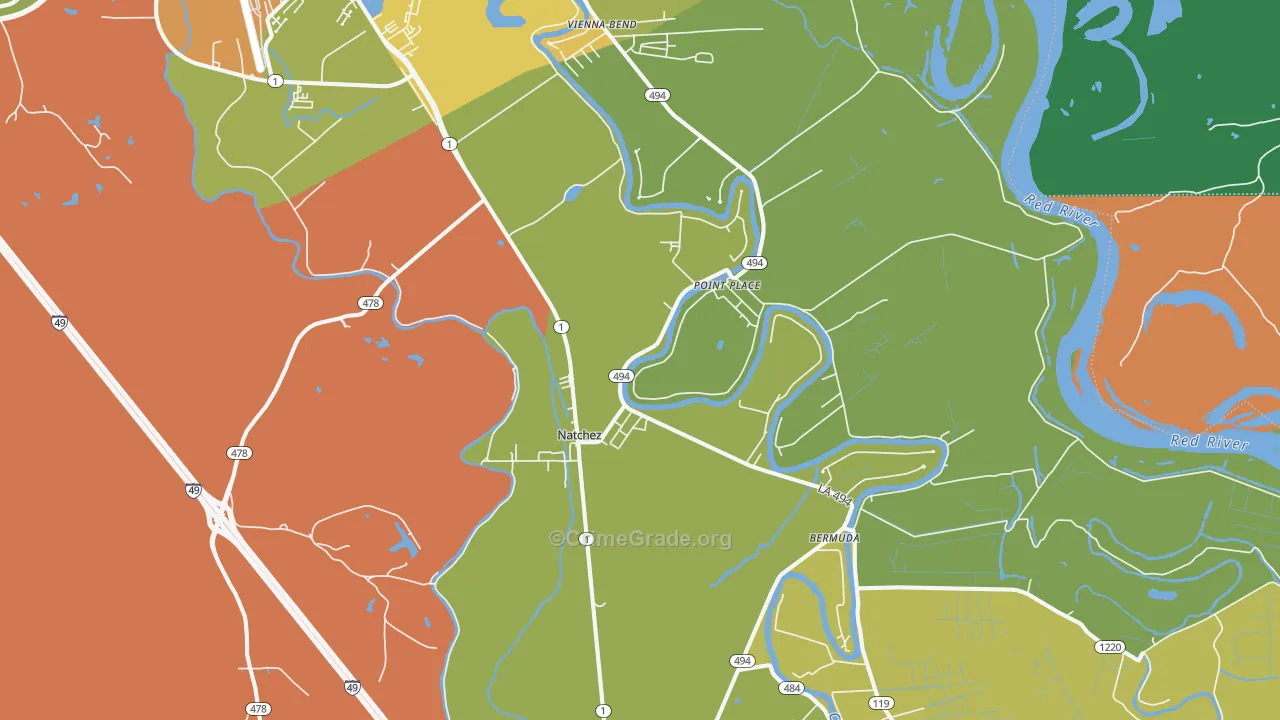 Natchez, LA Map of Theft Rates
