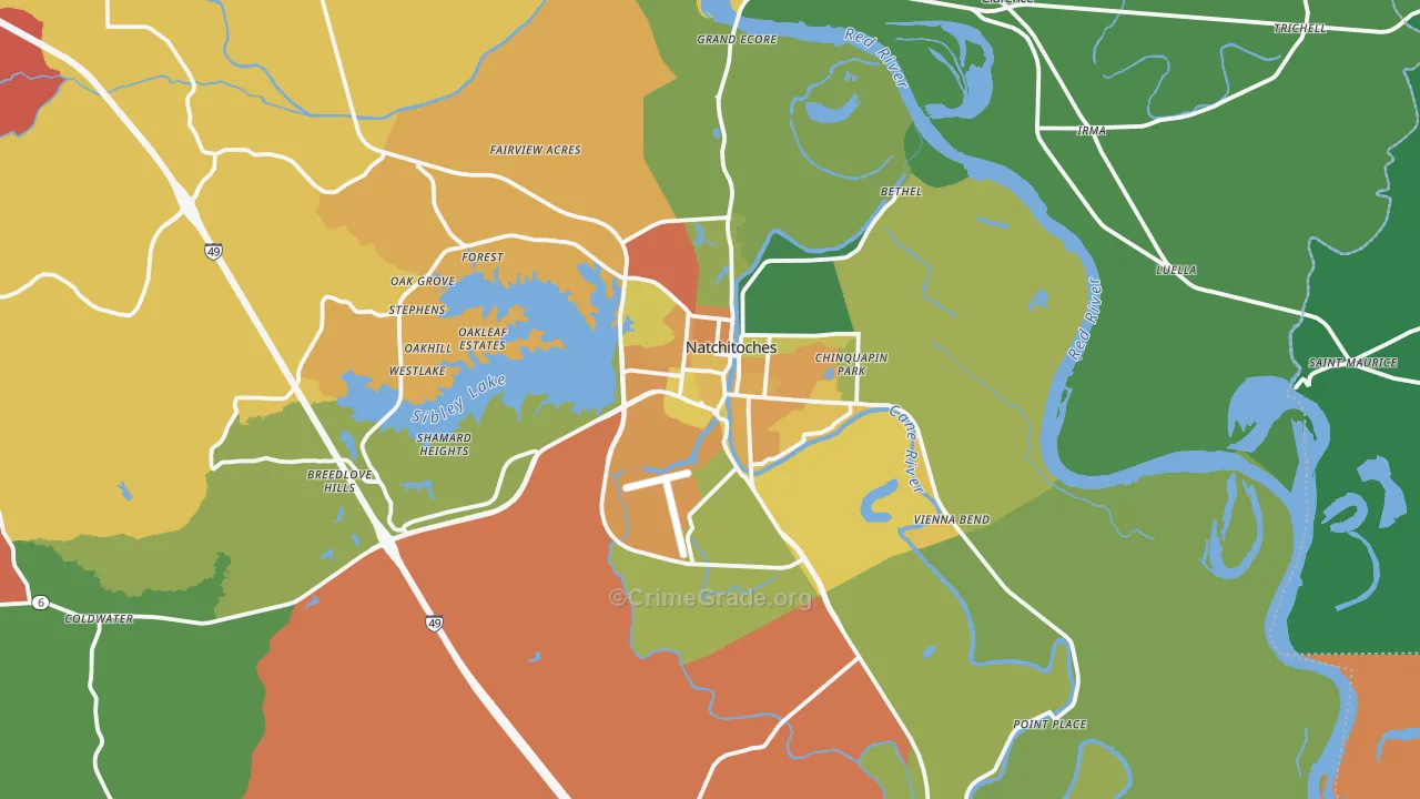 Natchitoches, LA Map of Theft Rates