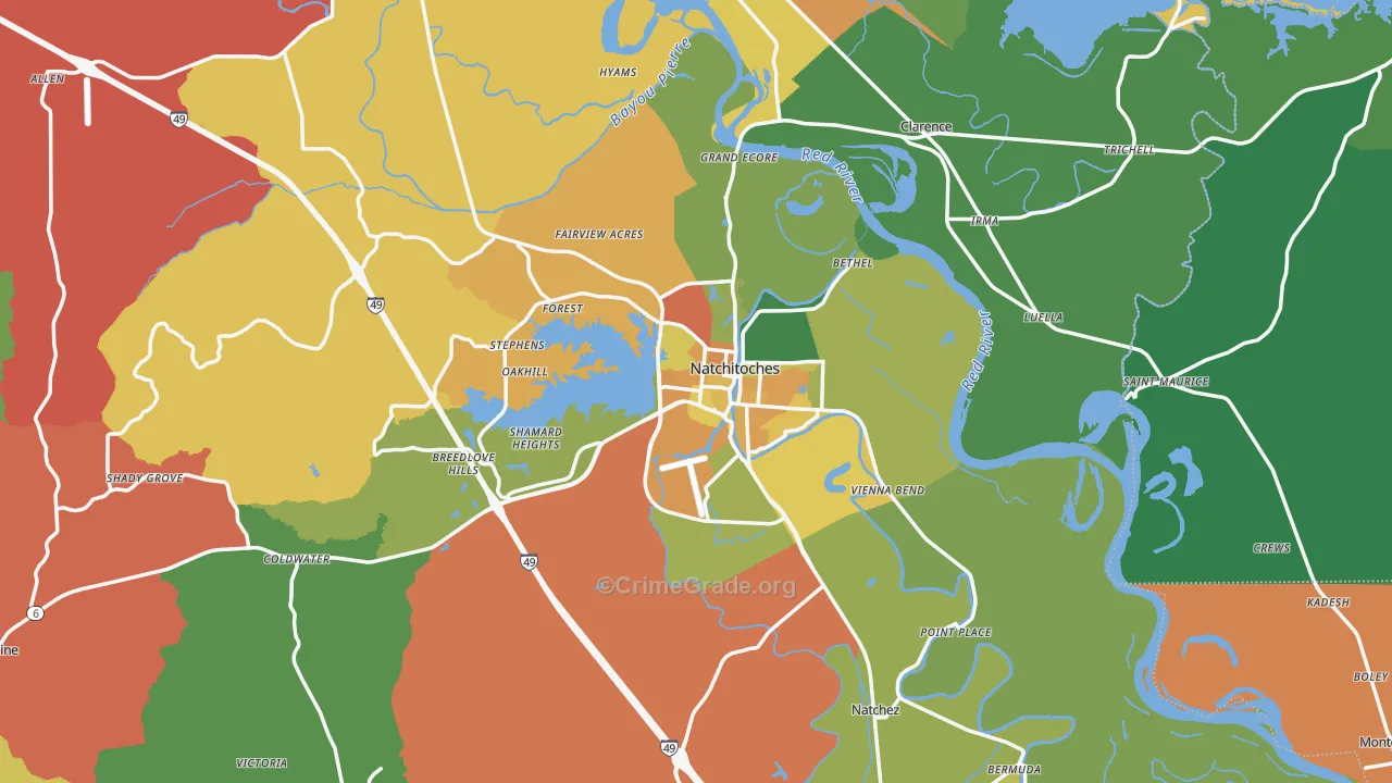 Natchitoches Parish, LA Map of Theft Rates