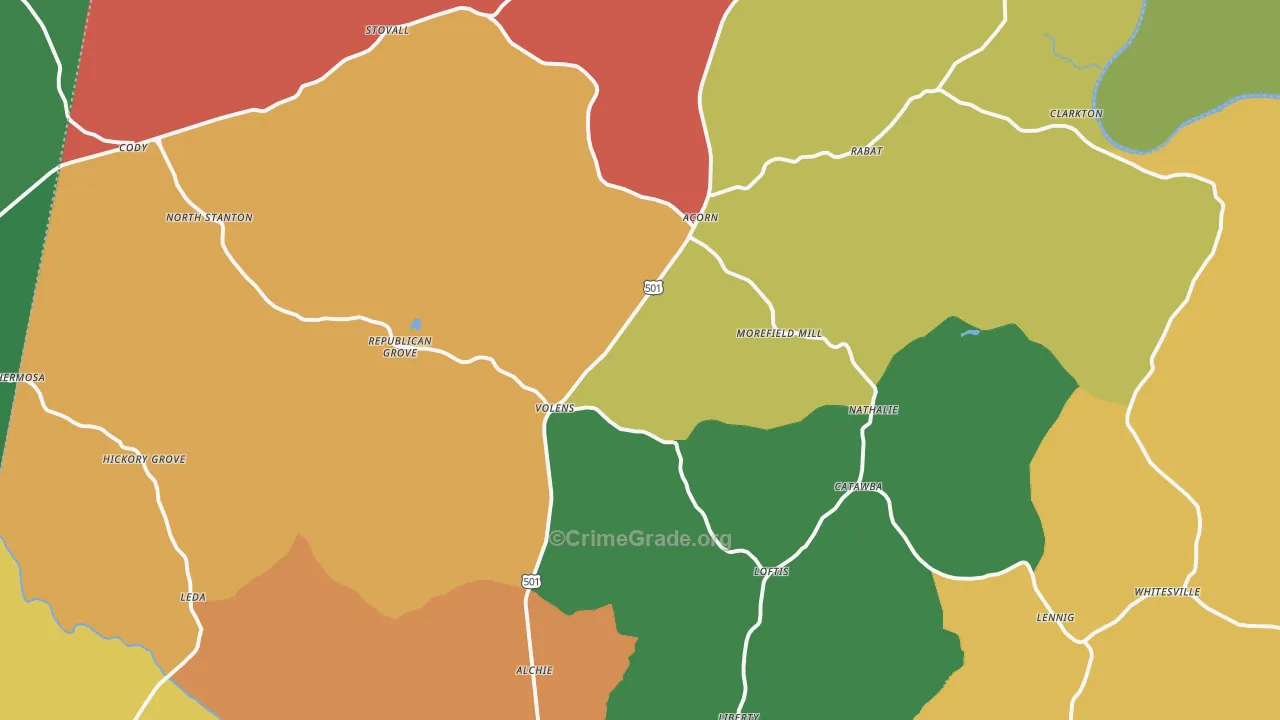Nathalie, VA Map of Theft Rates