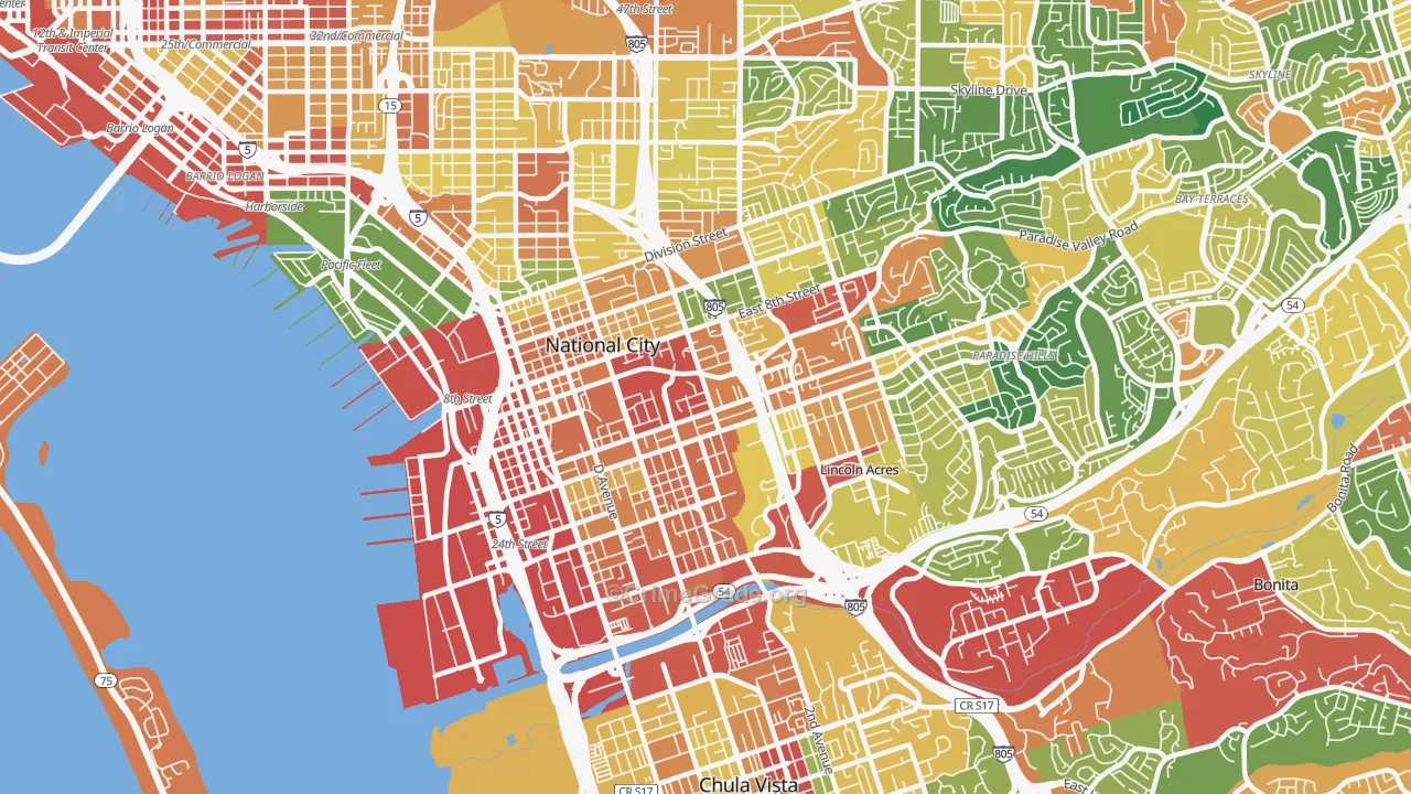 National City, CA Map of Theft Rates
