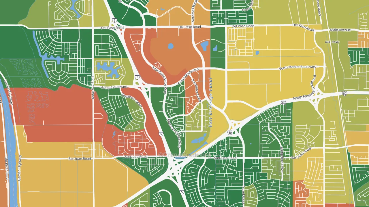 Natomas Crossing, Sacramento, CA Map of Theft Rates