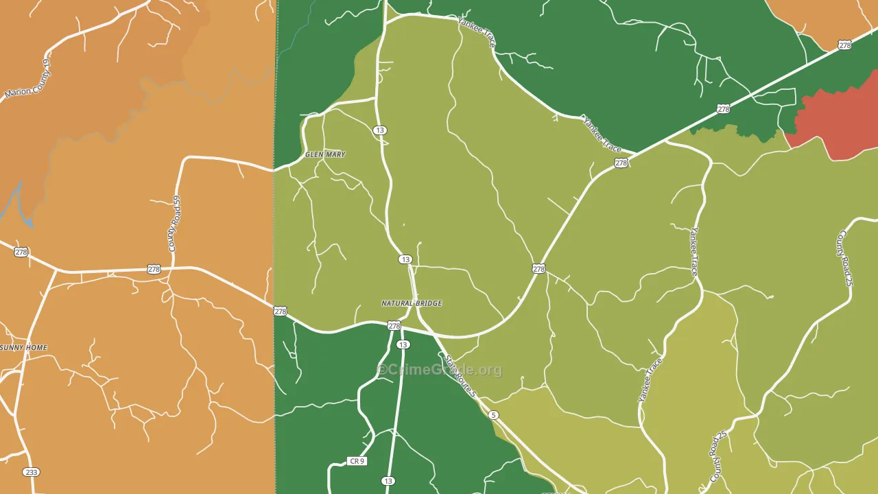 Natural Bridge, AL Map of Theft Rates