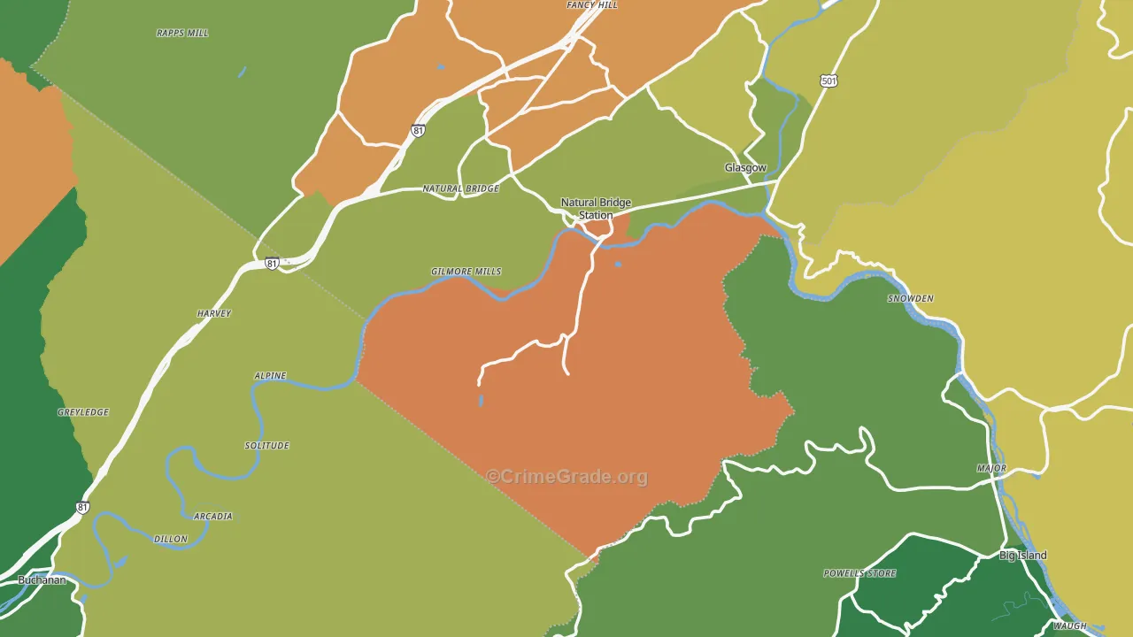 Natural Bridge Station, VA Map of Theft Rates