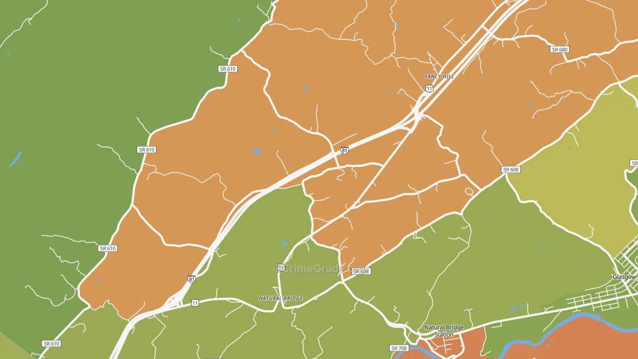 Natural Bridge, VA Map of Theft Rates