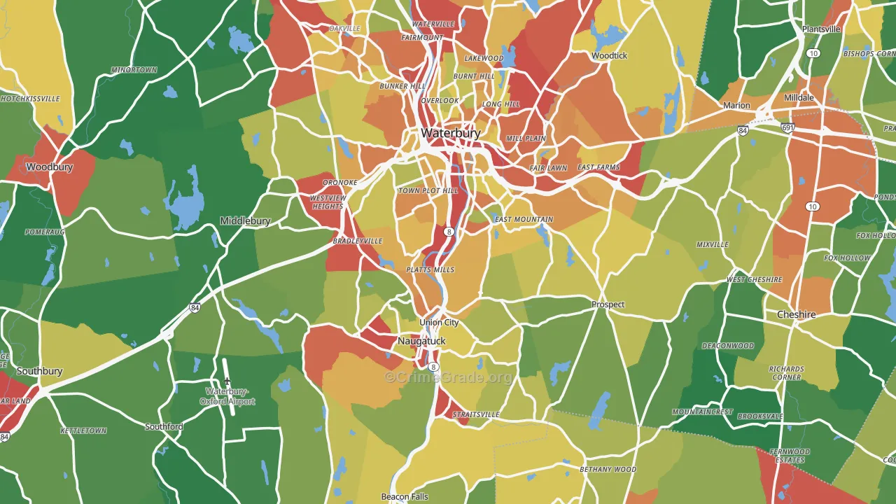 Naugatuck Valley Planning Region, CT Map of Theft Rates