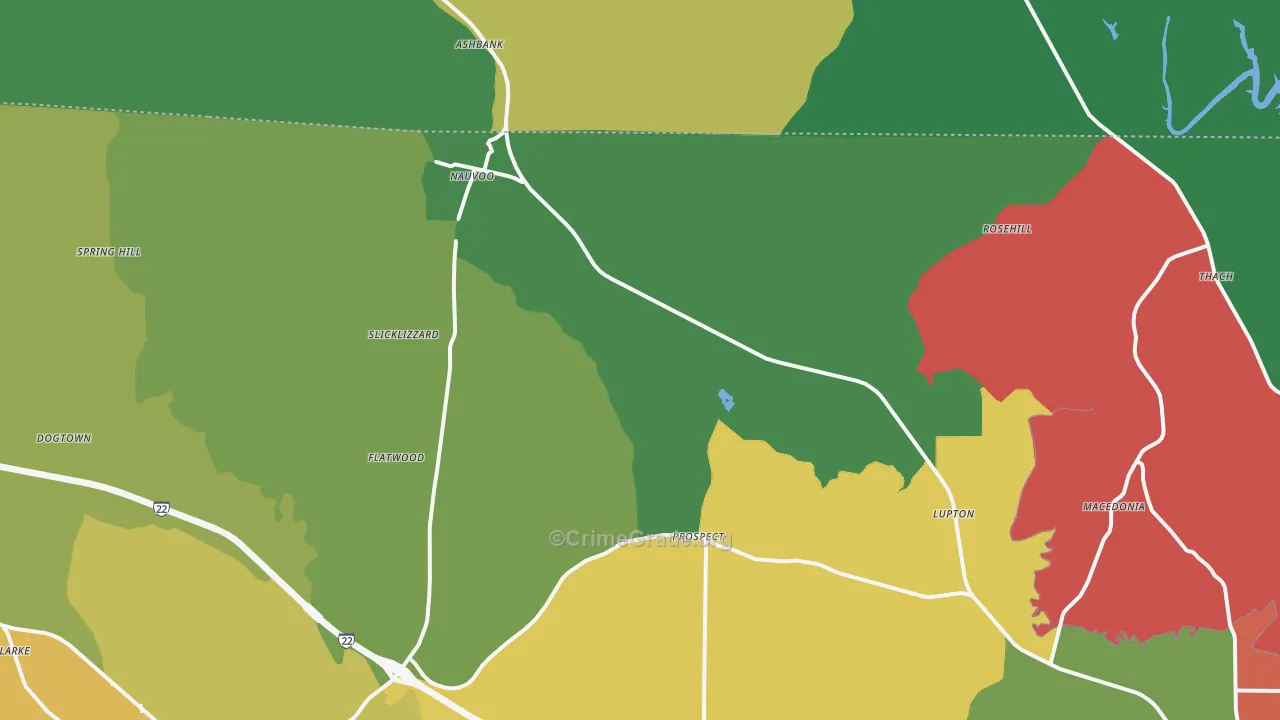 Nauvoo, AL Map of Theft Rates