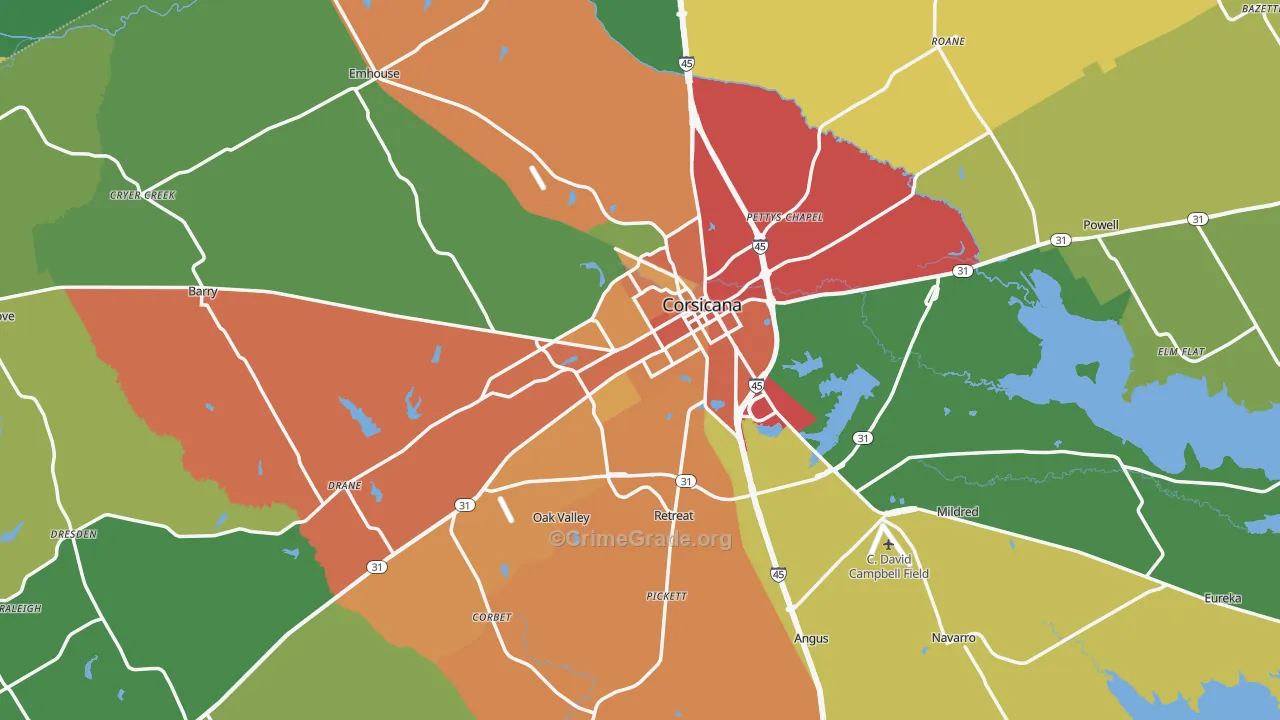 Navarro County, TX Map of Theft Rates