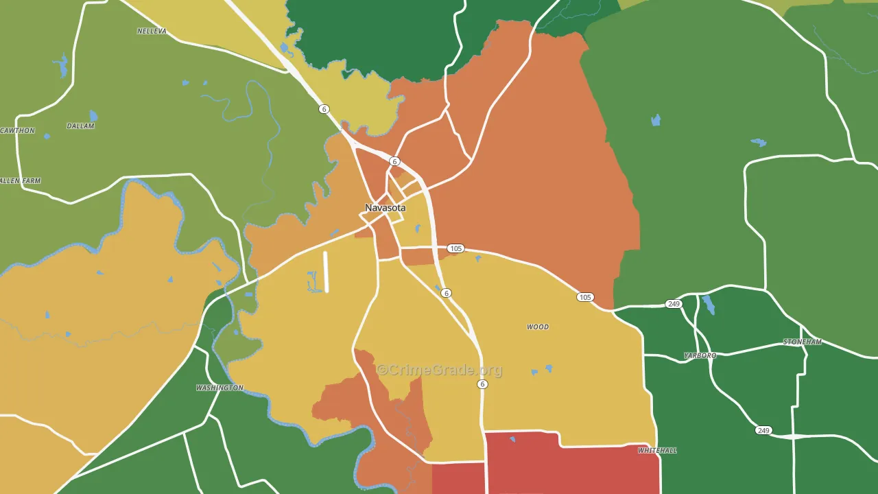 Navasota, TX Map of Theft Rates