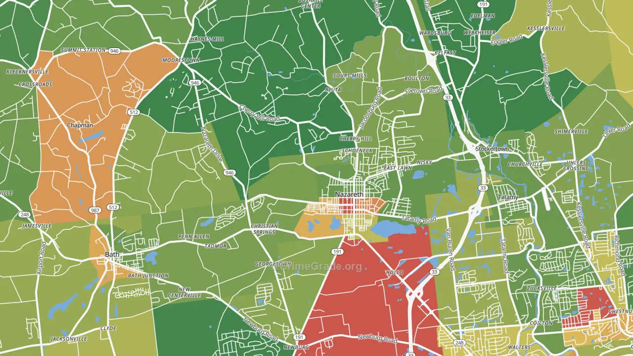 Nazareth, PA Map of Theft Rates