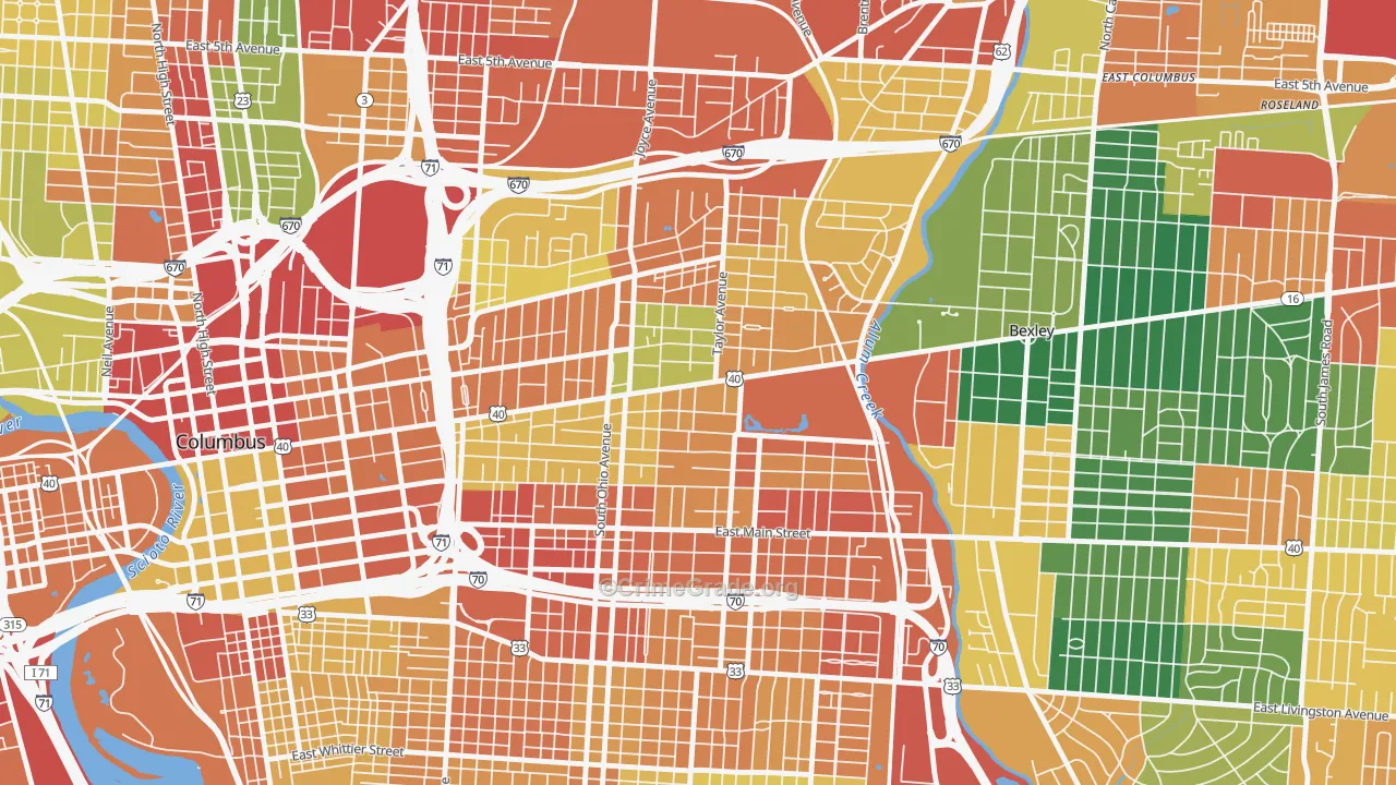 Near East, Columbus, OH Map of Theft Rates