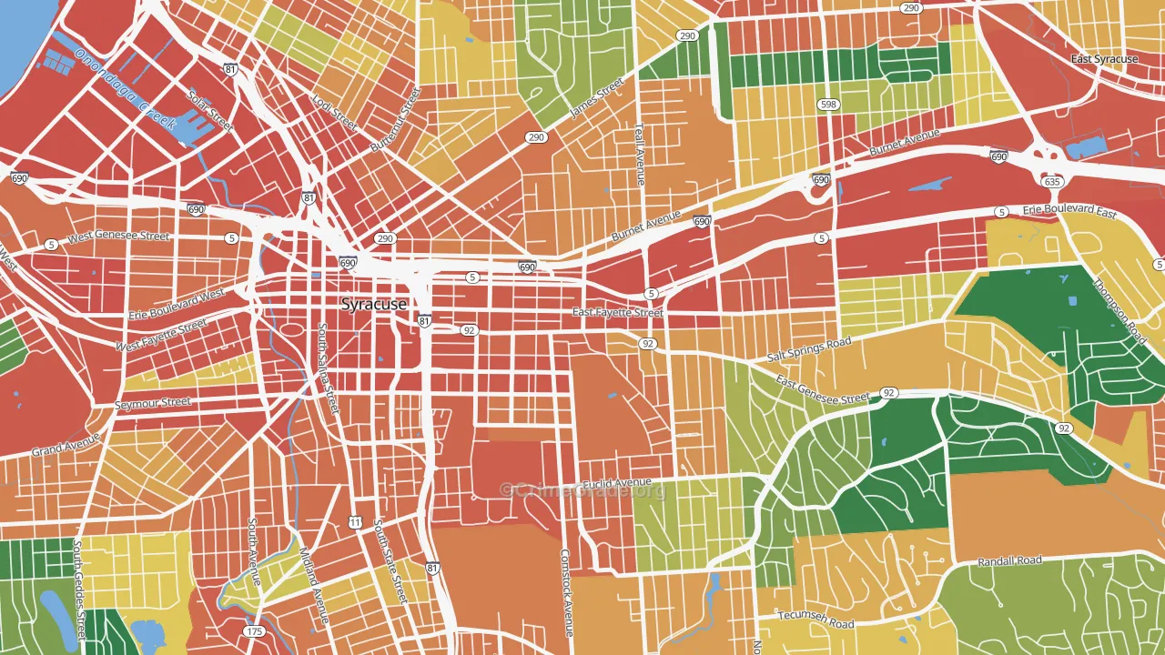 Near Eastside, Syracuse, NY Map of Theft Rates